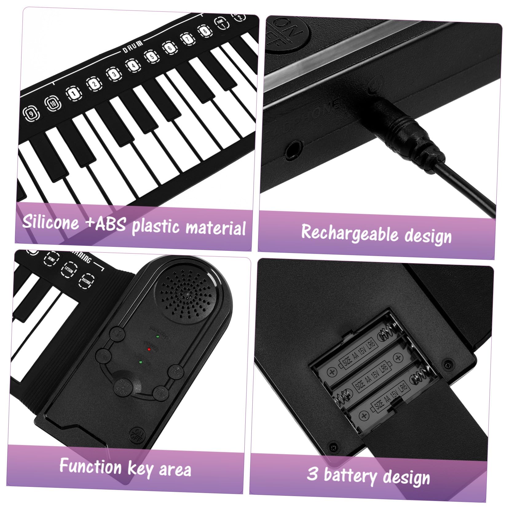 ABOOFAN Pianoforte Elettronico Portatile 49 Tasti con Registrazione e Ritmo Tastiera Pieghevole per Principianti Altoparlante Integrato Alimentazione Batterie o Cavo Esterno Nero