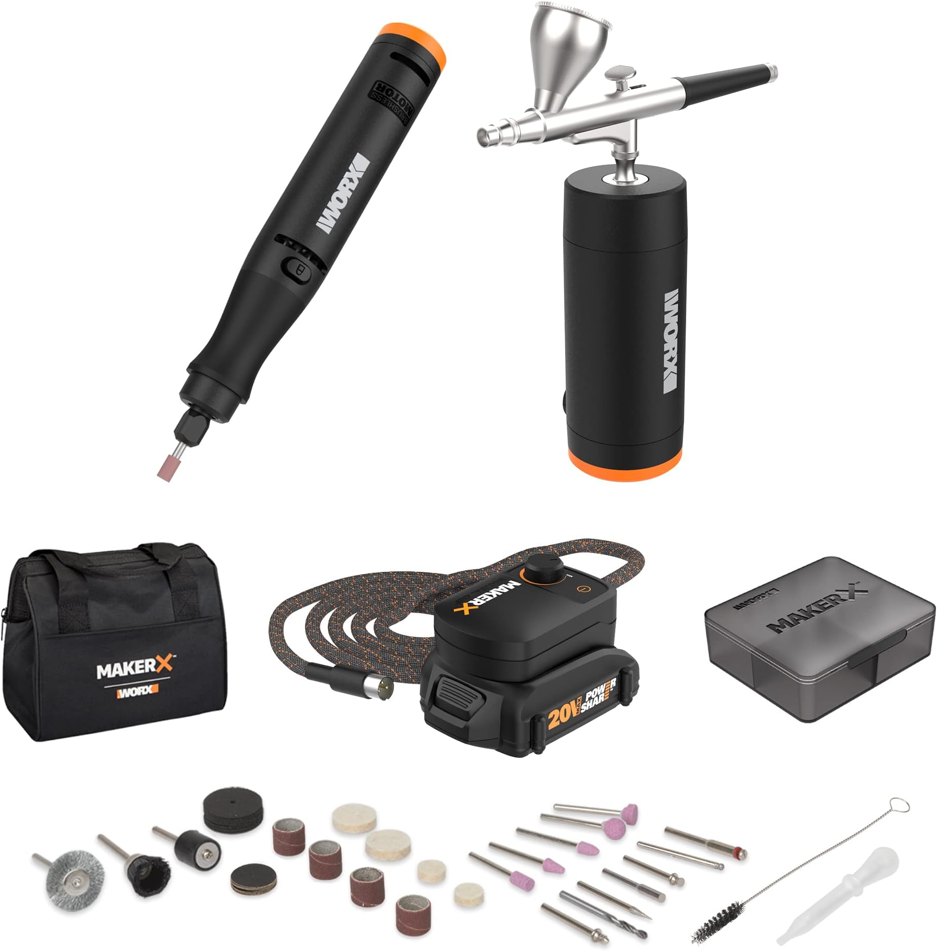 WORX MAKERX WX992L 20V 2pc Crafting Tool Combo Kit - Rotary Tool + Air Brush