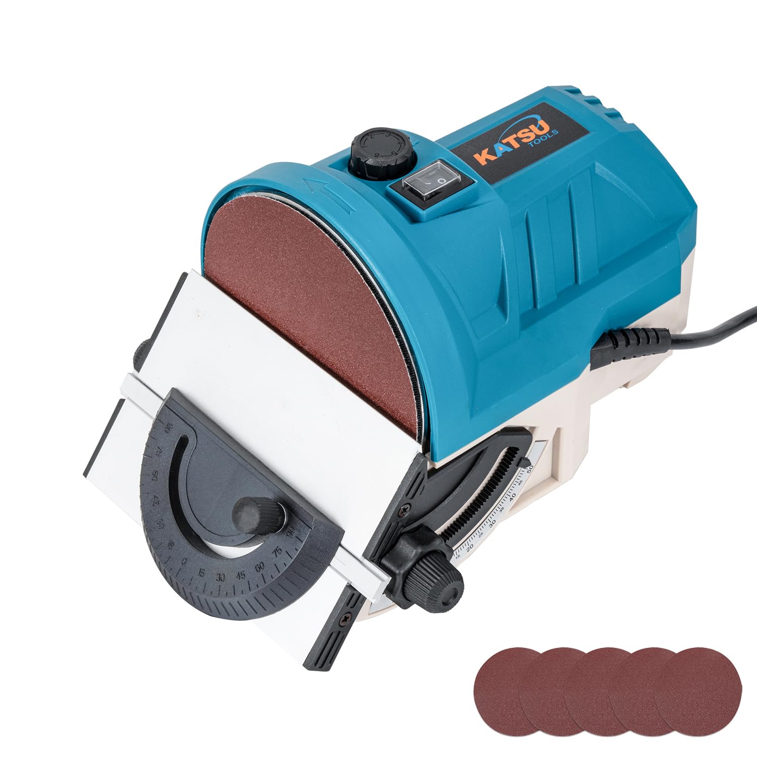 KATSU Tools 140W Mini Disc Sander 125mm | Electric Sander Grinding Machine for Woodworking, Polishing | Adjustable Speed, Aluminum Titling Worktable, Sandpapers Included