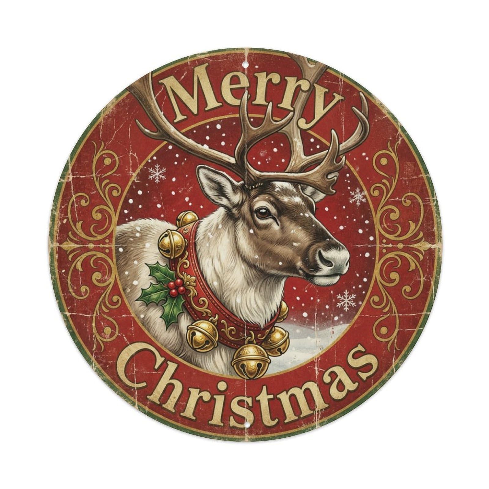 Merry Christmas Reindeer Bell Collar Metal Tin Sign