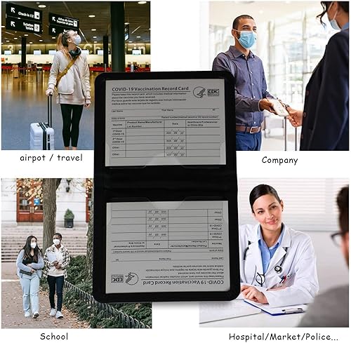 Miniatura 6 de 4 x 3 "CDC Tarjetero de Vacunación de Cuero Funda Protector de Tarjeta de Vacunación Cubierta de Tarjeta Covid para Viajes de Negocios, Negro