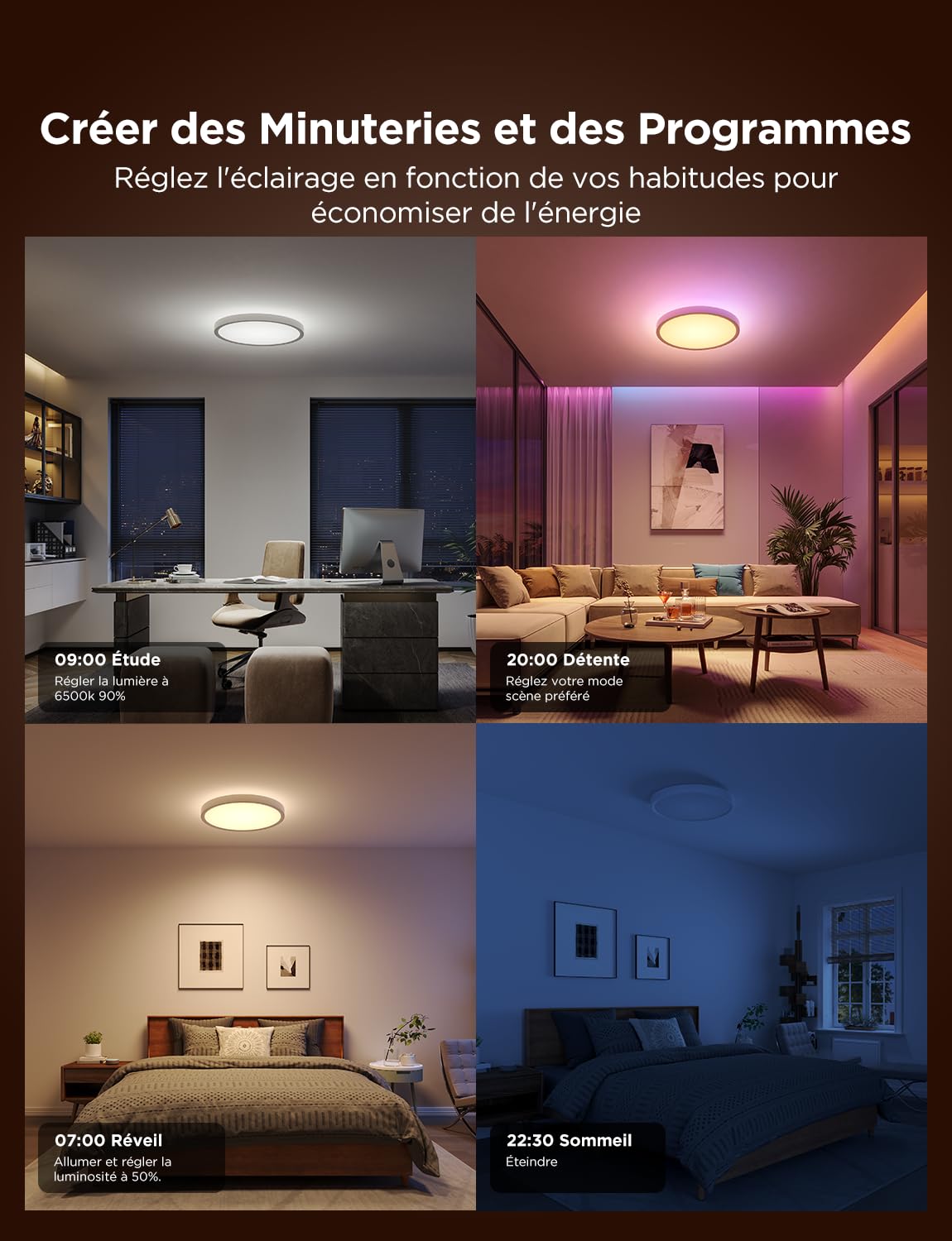 Govee Plafonnier LED RGBIC, Plafonnier Intelligent 30cm, 2400LM 2700-6500K Lampe de Plafond avec 16 Millions de Couleurs DIY, Luminaire Encastré pour Chambre à Coucher, Salon, Couloir, Cuisine