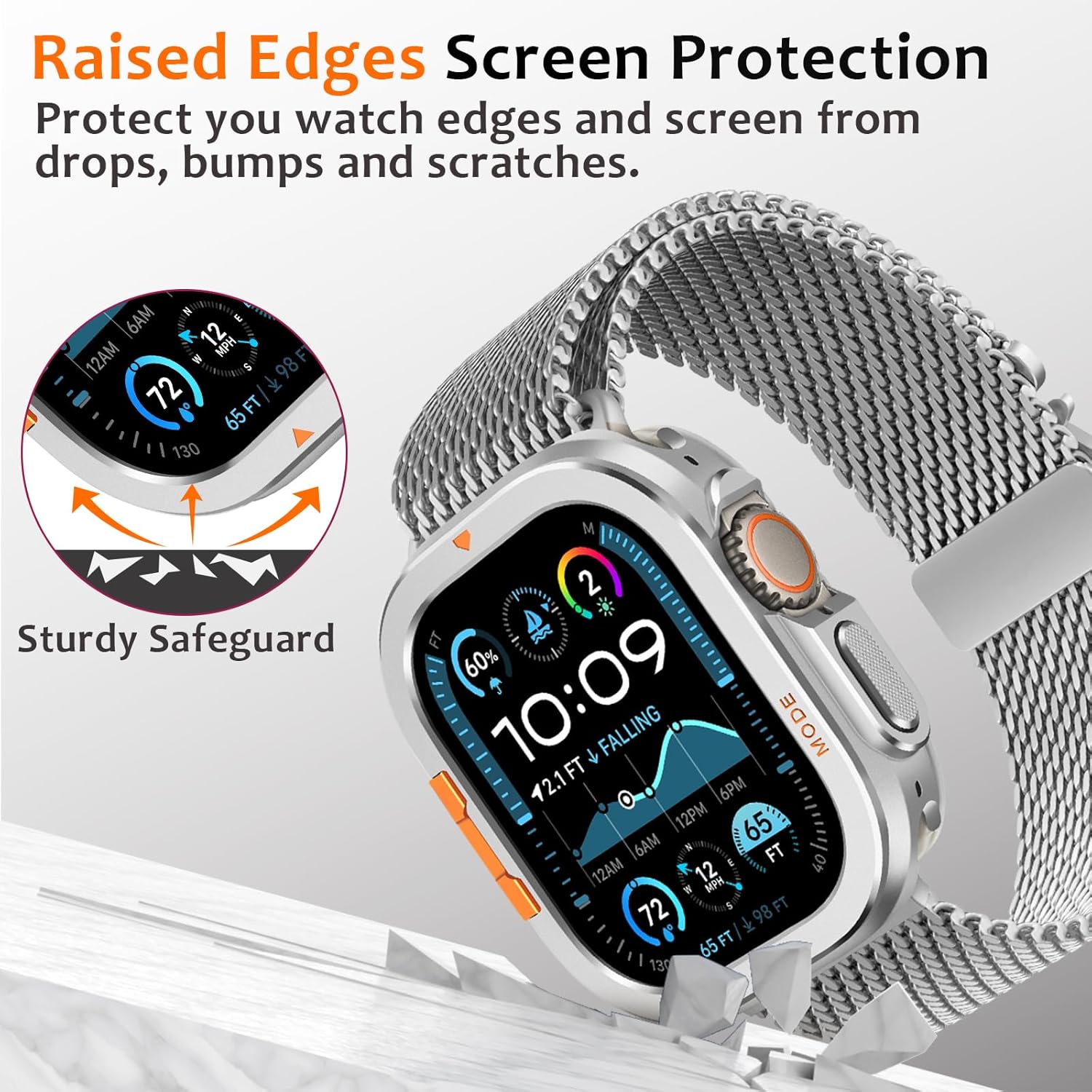 Amizee Metal Case Compatible with Apple Watch Ultra 3/2/1 49mm Case with Back Cover, Rugged Protective Bumper Cover for iWatch 49mm, Silver