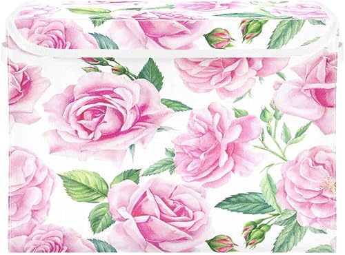 senya Contenedores de almacenamiento plegables con tapas, organizador multiusos, rosa, 16.5 x 12.6 x 11.8 pulgadas