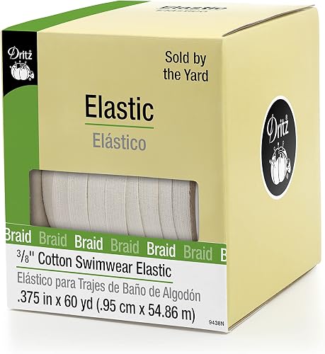 Dritz 9438N Cotton Swimwear Braided Elastic, Natural, 0.95 cm by 54.86 m, White