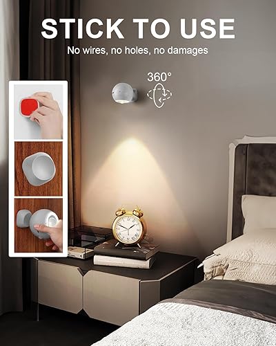 Miniatura 2 de 2 apliques de pared LED que funcionan con pilas con control remoto, 3 modos de iluminación, sensor de movimiento, lámpara de pared inalámbrica con