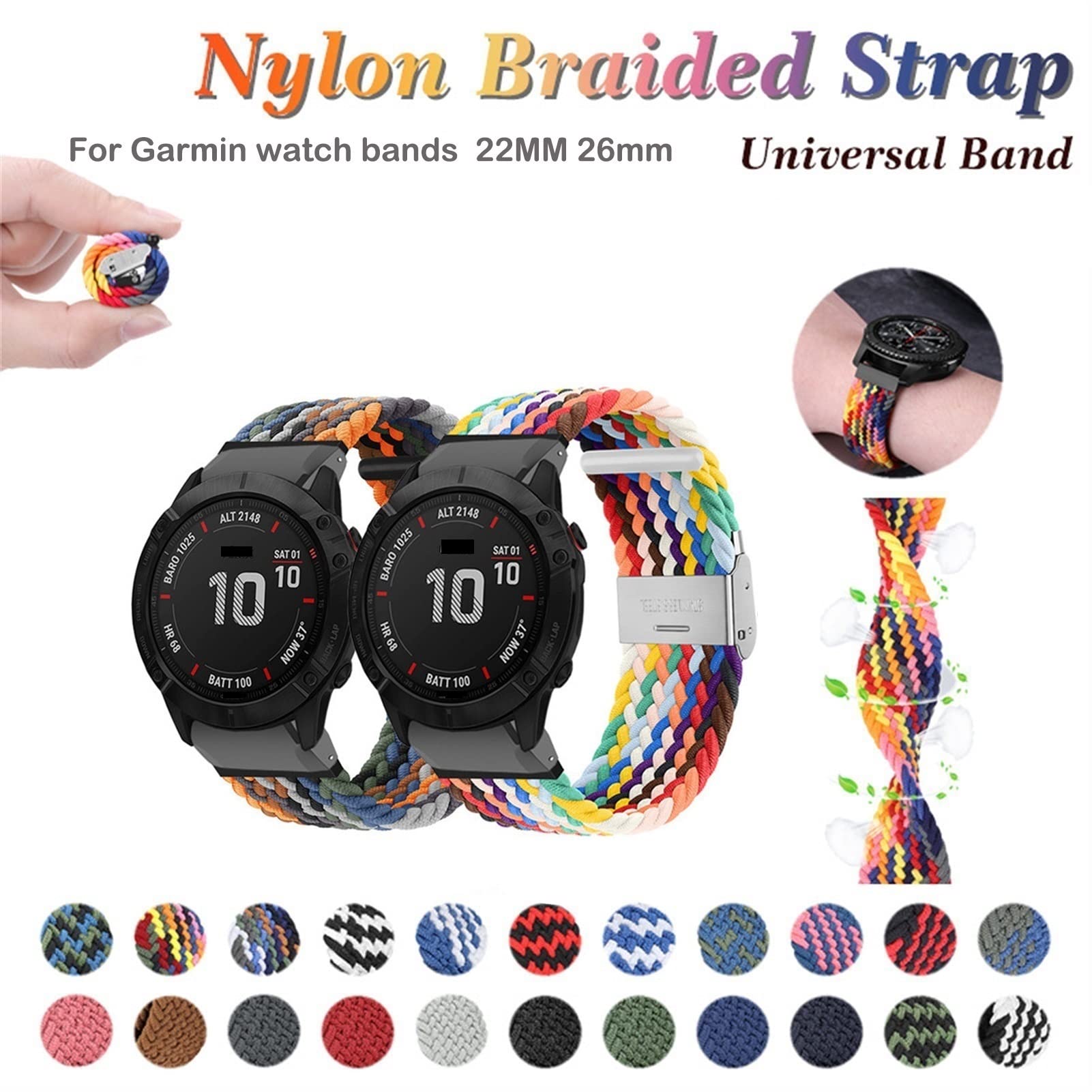 HSPTR 22mm 26mm Pink Blue Elastic Nylon Watch Strap?For Garmin Series Watches Replacement Watch Band Accessories?Men Women 22mm 26mm Quick Fit Nylon Watch Strap (Color : Pink Blue, Size : 26MM)