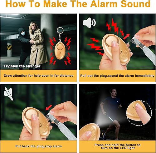 Miniatura 4 de Juego de 10 llaveros de accesorios para mujer con alarma de seguridad, silbato y llavero de pulsera