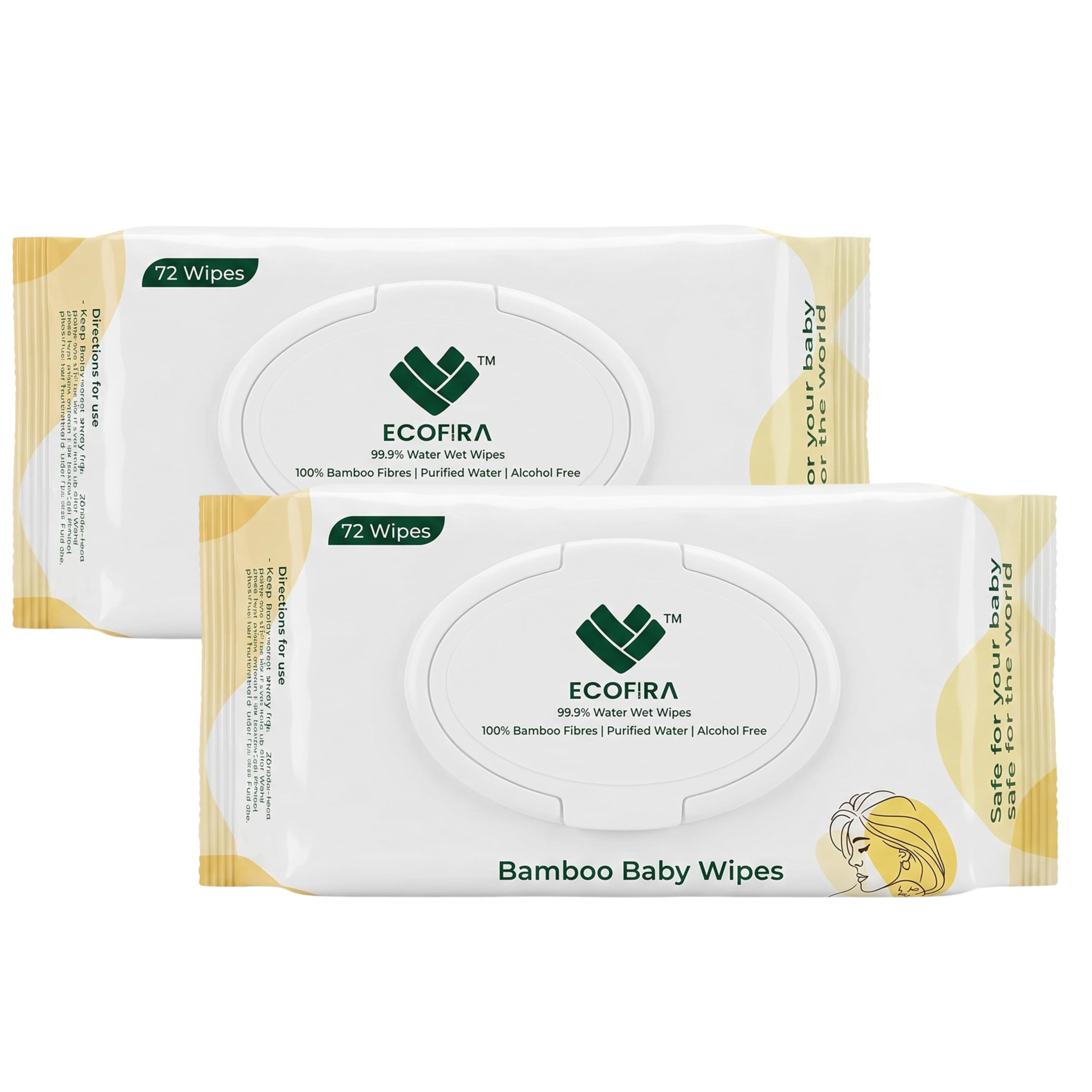 Bamboo Wet Wipes, 72 Count, 99.99% Purified Water, 100% Bamboo Fabric, Unscented Alcohol Free Wet Tissue, Soft Moist Cleansing Wipes for Face, Hands & Body, Travel Friendly Resealable Pack (72 count (Pack of 2))-image-48