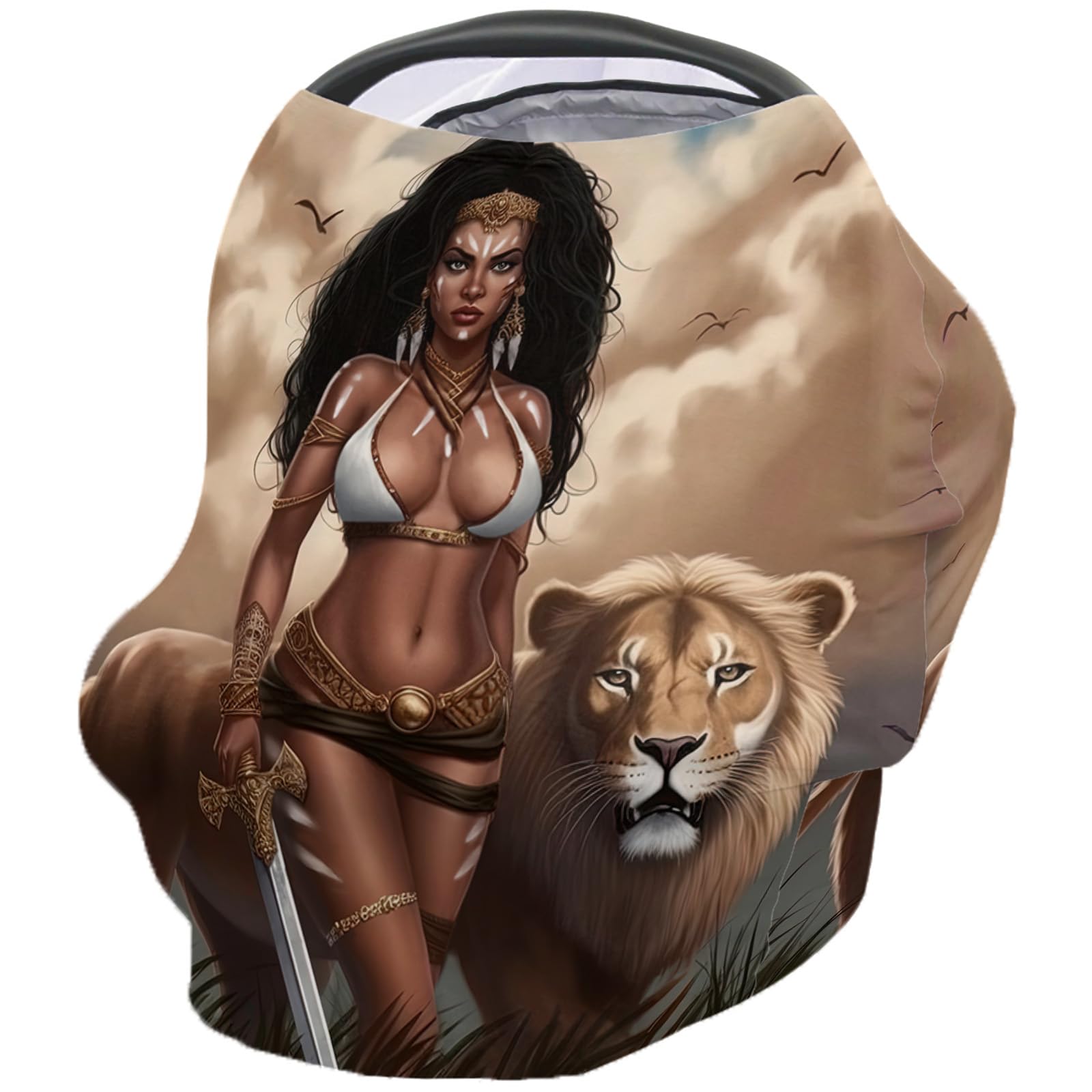 Nursing Cover for Breastfeeding Scarf, Lions Women Africa Baby Car Covers Super Soft Multi Use for Canopy Shopping Cart Cover Blanket Stroller Cover