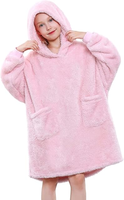 UMIPUBO Blanket Hoodie for Kids Oversized Sherpa Hoodie Blanket Soft Warm Fleece Wearable TV Blanket Giant Sweatshirt Hooded Robe One Size Fits All Girls, Boys, Teens, Children