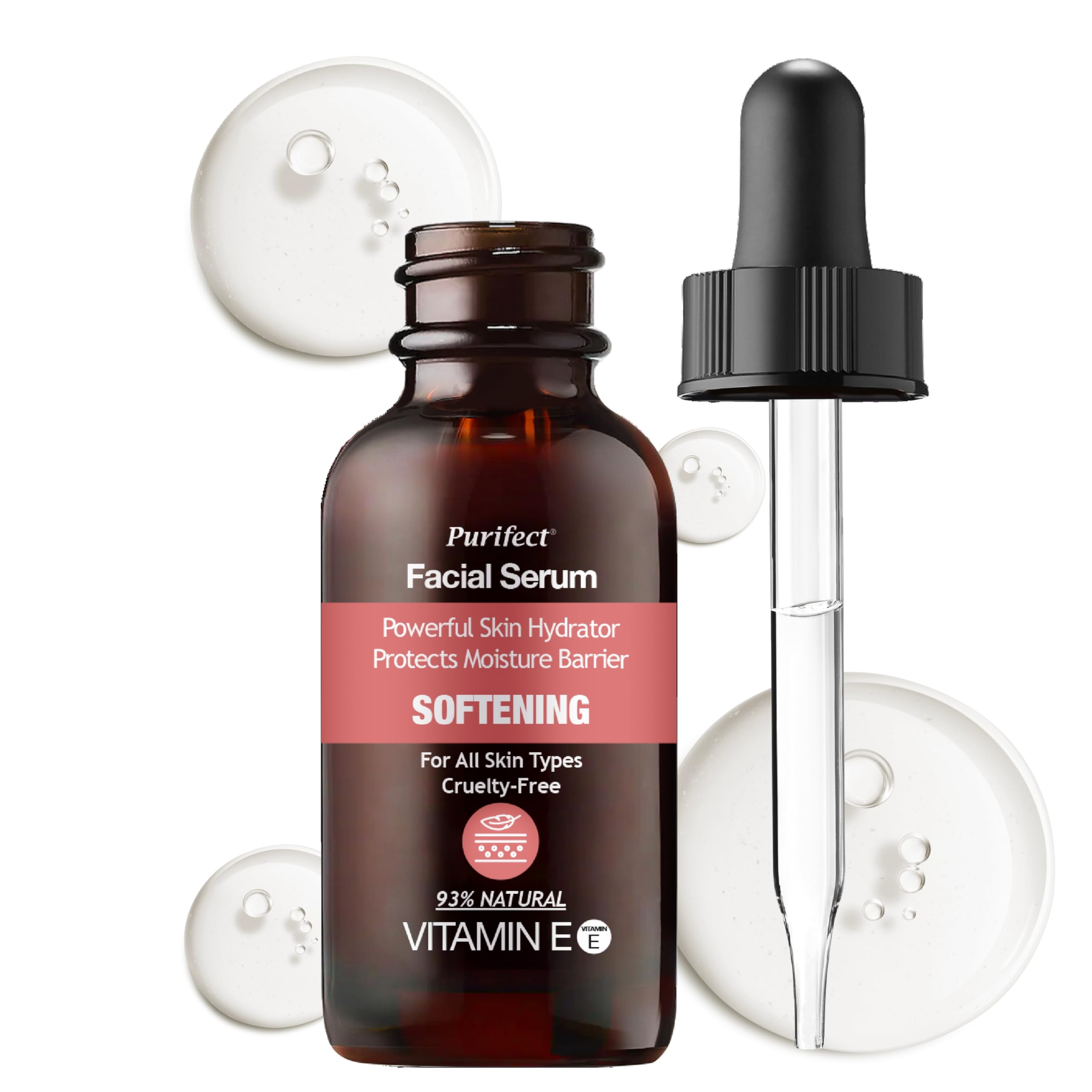 Purifect Softening Vitamin E Facial Serum for Dry Skin - Protects Moisture Barrier, Hydrating & Softening, Antioxidant Support, Enriched with Rose