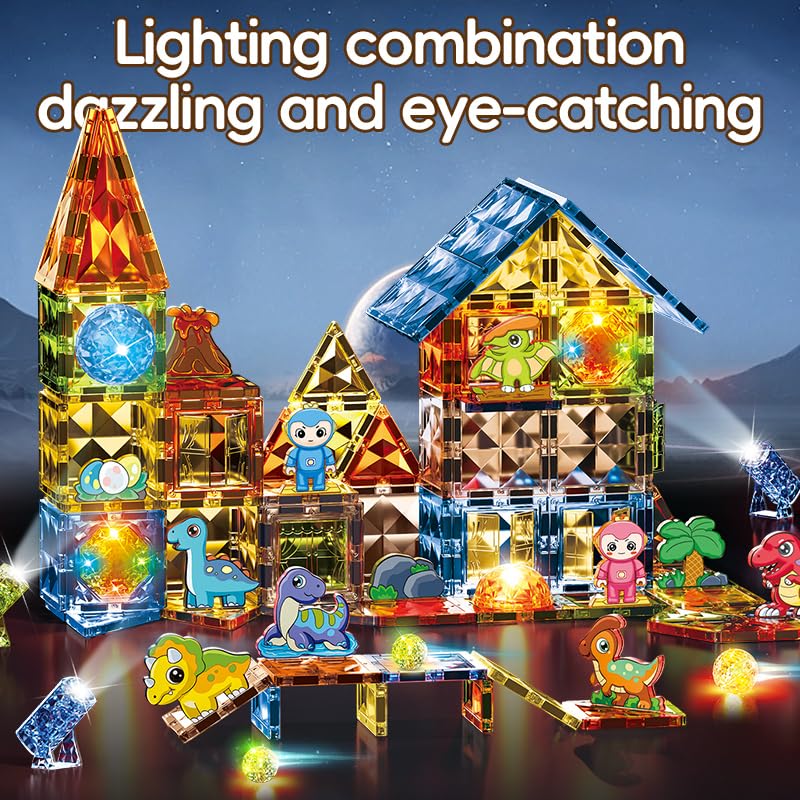 Image of Happy Hues Light Magnetic Tiles- Building Blocks for Kids 3D STEAM Educational Toys, Magnetic Marble Run /Toys for Kids Age 3 +Year Old Boys Girls Creative Gift (98 Pcs Magnetic Tiles)