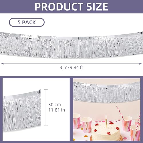 Miniatura 3 de 5 Pack 10 Feet Silver Foil Fringe Garland - Metallic Tinsel Streamers Fringe Backdrop Banner for Parade Floats, Birthday Parties, Halloween & Plata