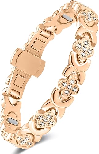 Miniatura 10 de Feraco Pulseras de cobre puro para mujer, pulsera magnética ultra fuerte 5X con 5000 imanes de neodimio Gauss y cierre de mariposa mejorado, regalo