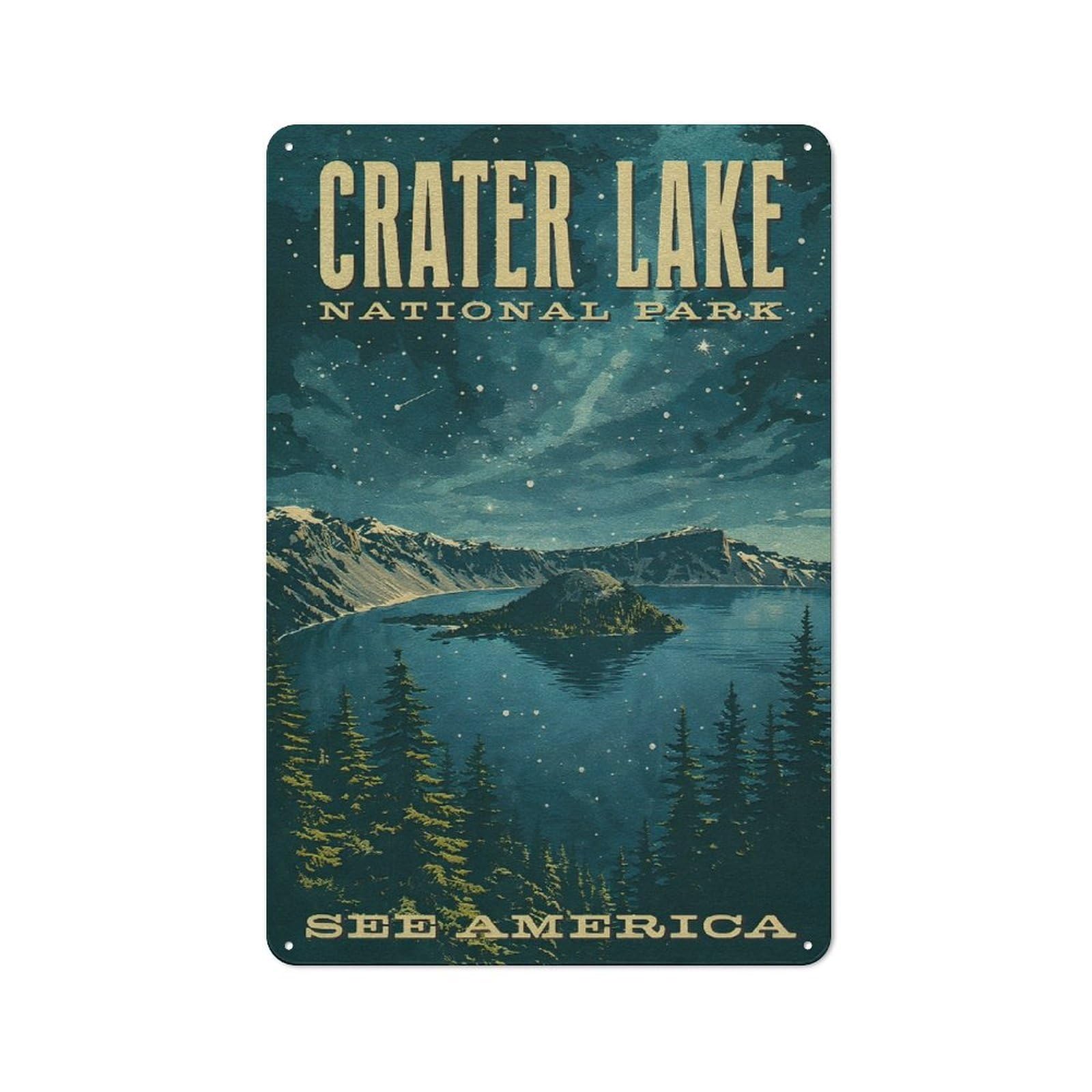Junmoney Style-3 Retro Metal Wall Plaque 30X20cm Featuring Crater Lake National Park Vintage, Room Wall Plaque For Hallway, Home Bar, Garage Or Study