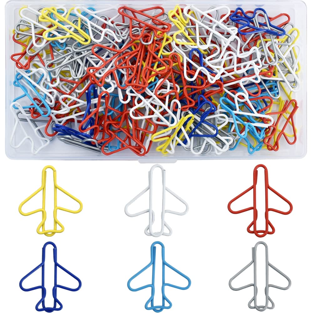 Vuzvuv 100Pcs Rainbow Creative Plane Paper Clips Assorted Colors Cute Metal Plane Shaped Bookmark Clips for Party Invitation Card Student Kids Gift Notebook Office Accessories Document Organization