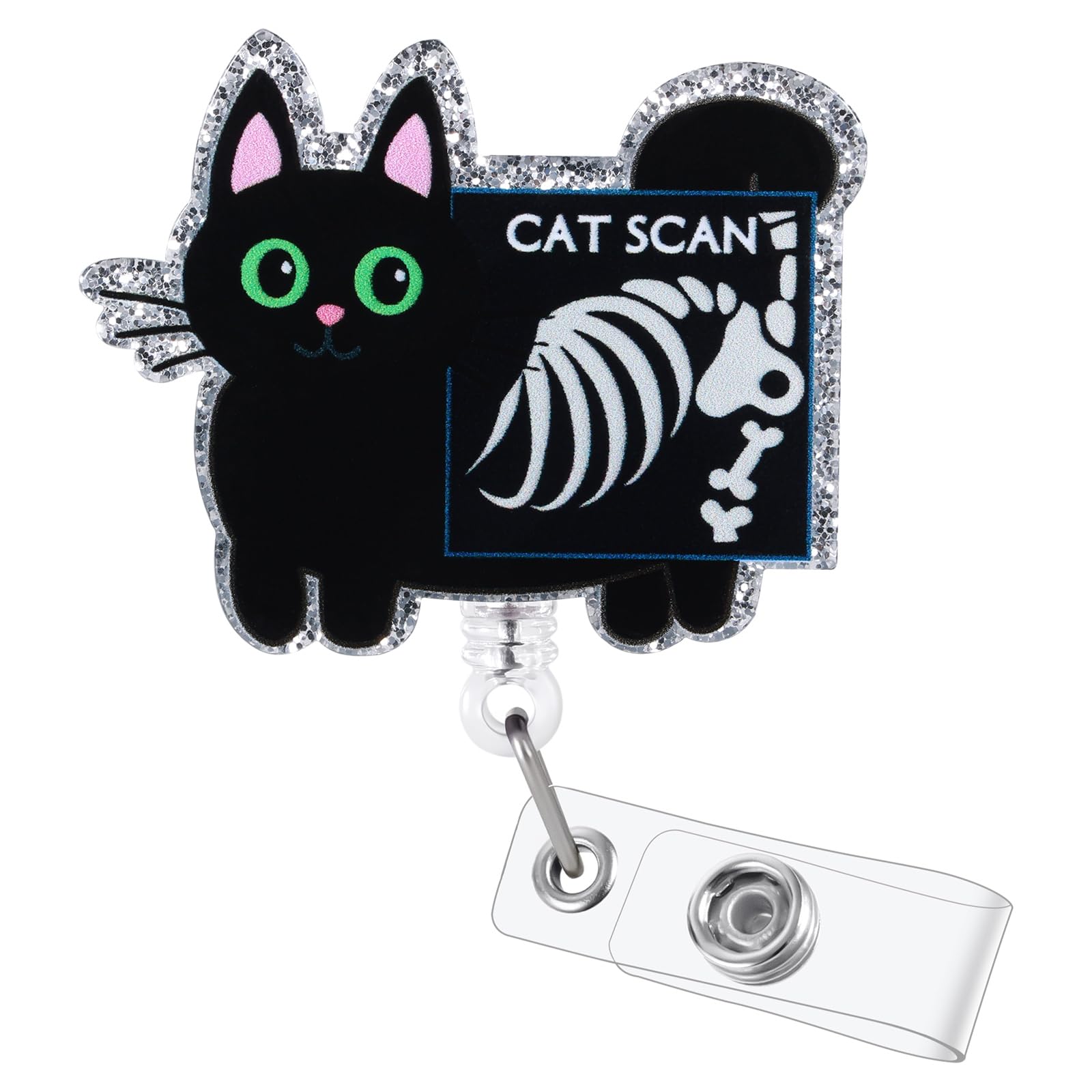 Funny RAD Badge Reel, Cute Cat Scan Retractable ID Card Badge Holder, Name Tag Work Badge Clip for Xray CT Tech Orthopedics Veterinary RN LPN CNA MA Nursing Student Doctor, Nurse Gifts — image 1