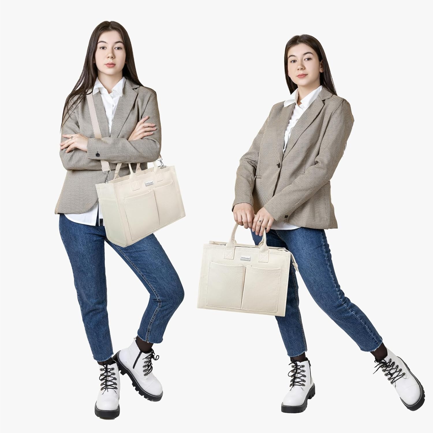 TOPDesign Heavy-Duty Canvas Tote Bag for Women, Adjustable Crossbody/Shoulder Handbag with 9 Pockets, Everything Tote - Image 2