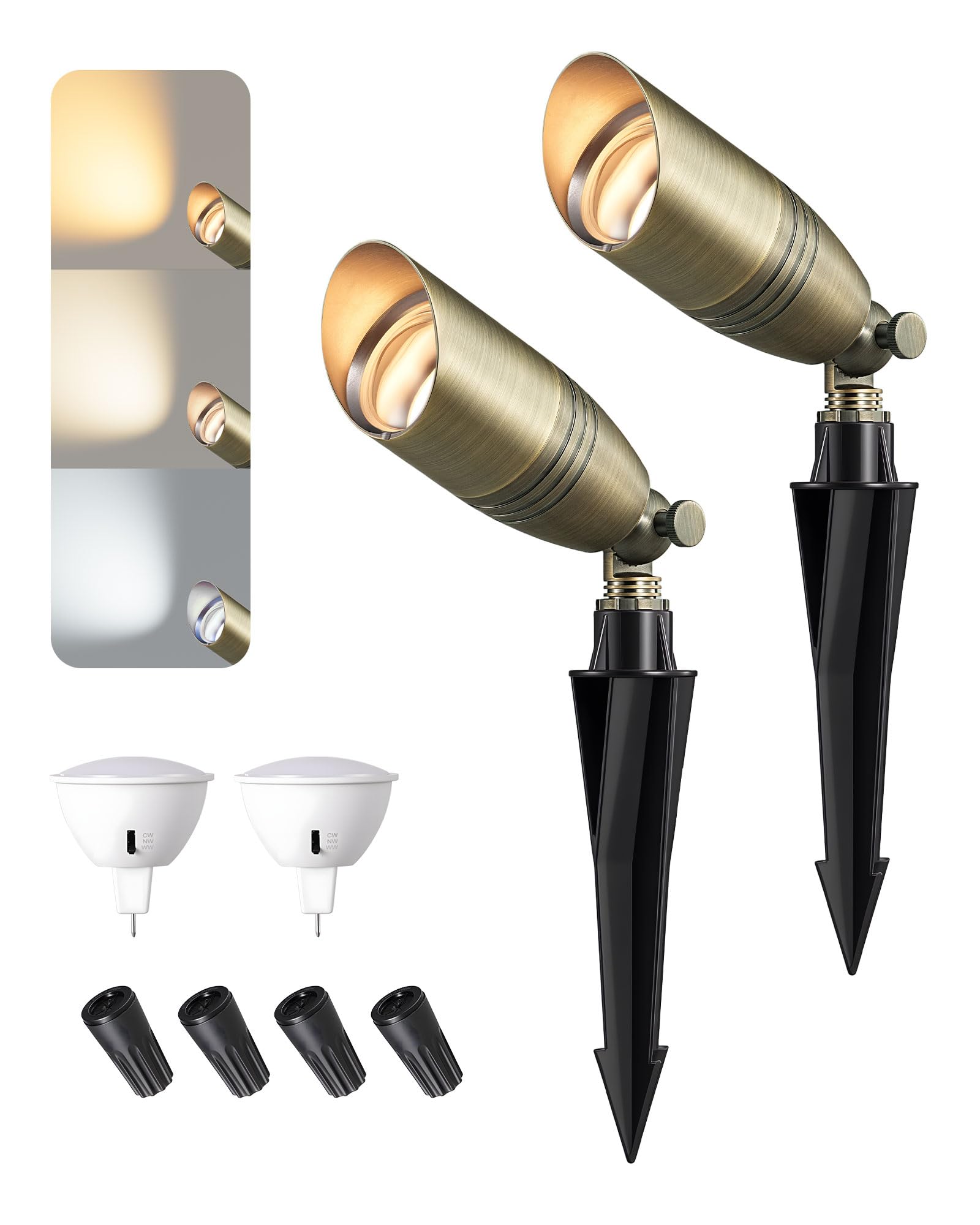 EDISHINE - Solid Brass Landscape Spotlights Outdoor, MR16 3CCT Bulb Included, 12V Low Voltage LED Landscape Lighting, Waterproof Heavy Duty Bronze Lights for Patio, Garden-image-47