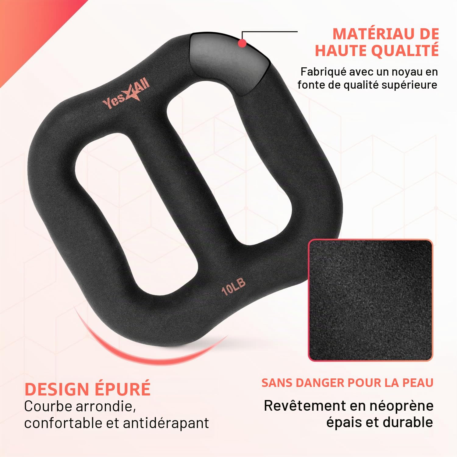 Yes4All Haltère multifonction 3 en 1 en néoprène avec noyau solide, courbe ergonomique, Noir