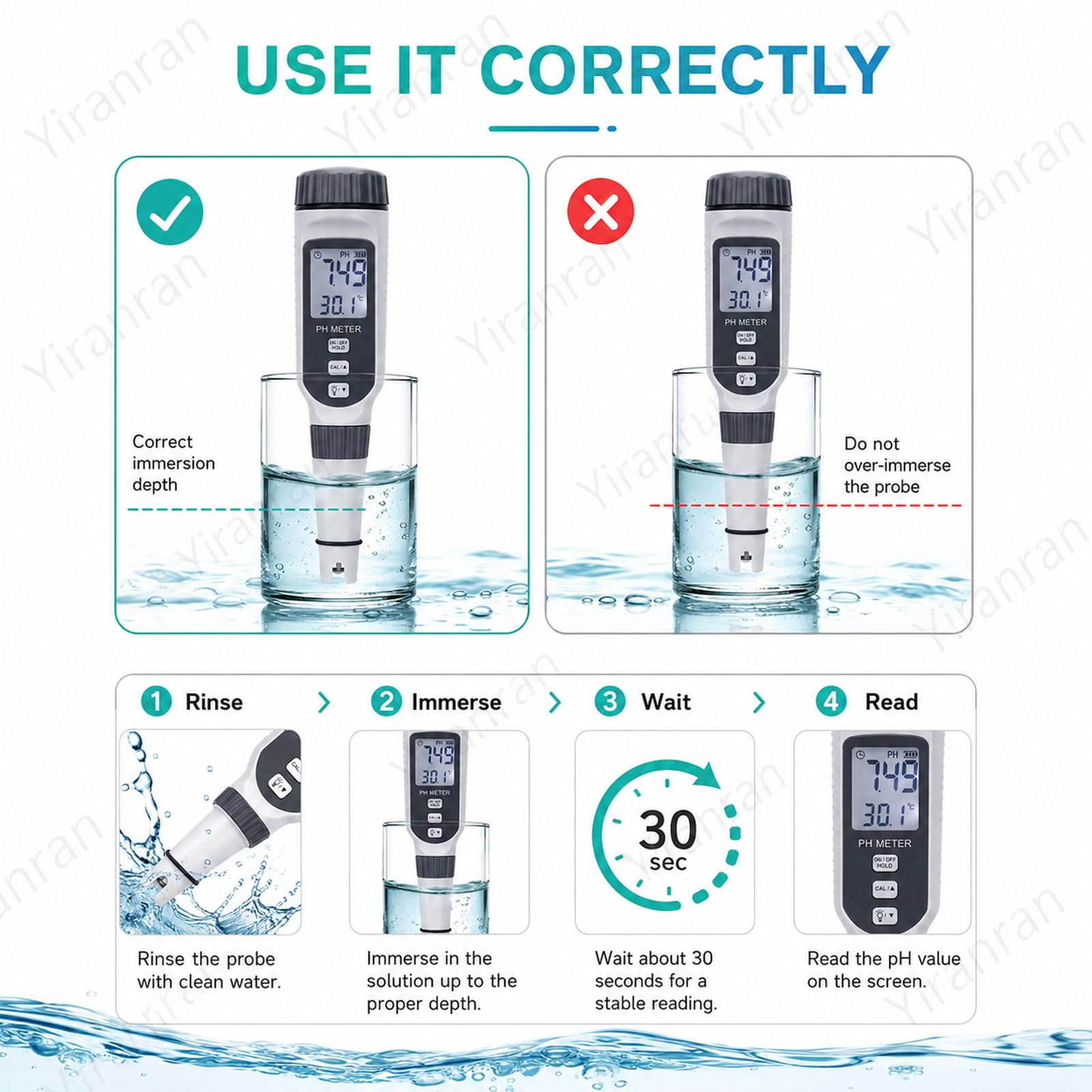 Medidor de pH profesional tipo bolígrafo, analizador digital de calidad del agua, interfaz intuitiva, fácil de usar y compacto, rápido, eficiente, preciso y fiable, para agua potable y piscinas
