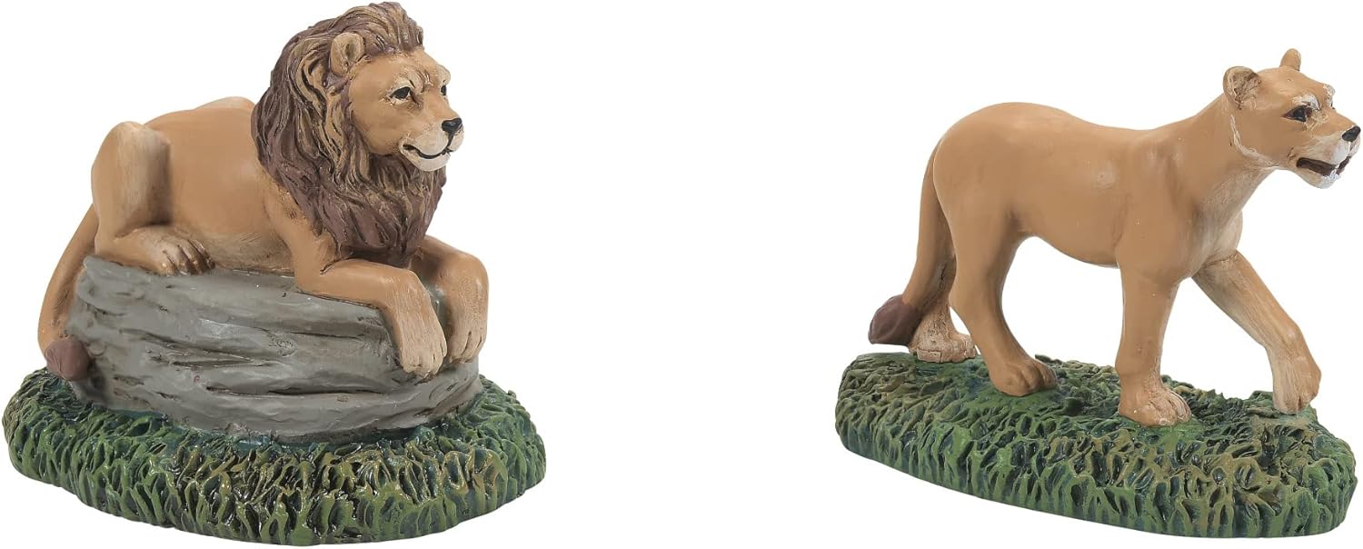 Department 56 Dickens Village Accessories Zoological Gardens Lions Figurine Set, 2.3 and 2.2 Inch, Multicolor