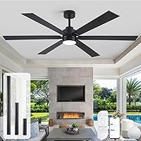 Vista 15 de 72 Inch Ceiling Fan with Lights, Large Outdoor Ceiling Fans with Light, Black Industrial Ceiling Fan 8 Blades For Great Room, Large Living Room