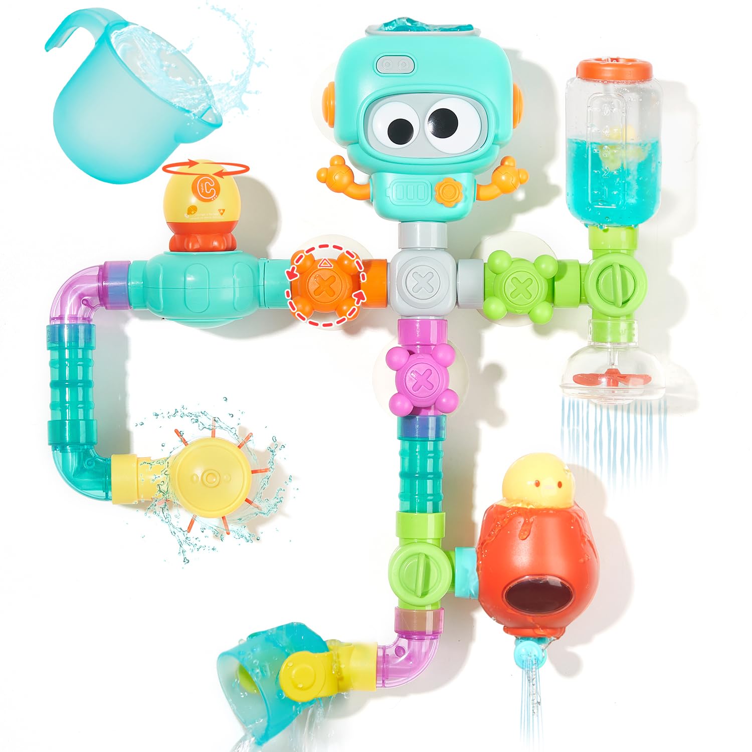 EazierWizter STEM Building Bath Toys for Kids Ages 3-8 | DIY Water Pipe Assembly Kit with Suction Cups | Educational Bathtub Toys for Toddlers 3+ | Creative Tub Time Birthday Gifts for Boys & Girls
