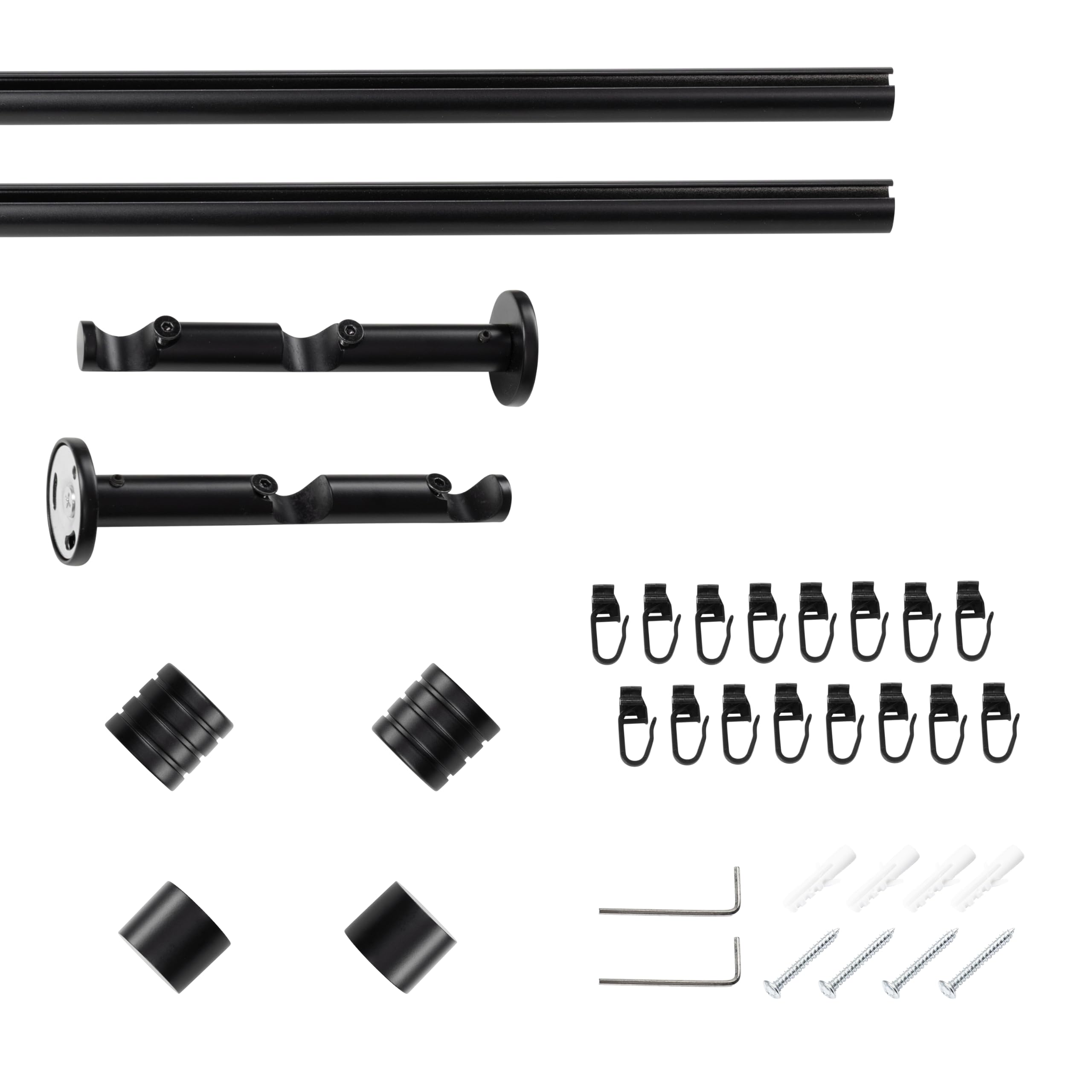 SN Deco Innenlauf-Gardinenstangen-Set Lille, 19 mm, 2-läufig, Stahl, Komplett-Set mit Gleitern, Doppelträger, 360 cm, schwarz