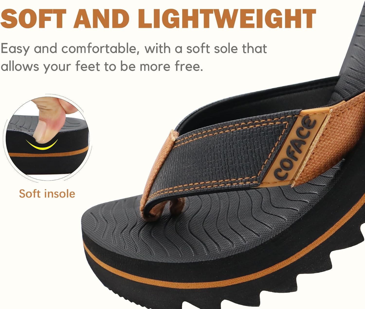 COFACE Flip Flops for Men with Arch Support Mens Sport Beach Thong-Sandals Outdoor 2025 Summer Leather Sandal for Man - Image 5