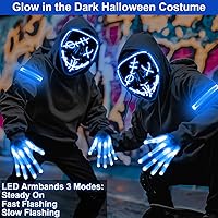 Vista 4 de 3 Set Halloween Led Mask Light Up Scary Mask Gloves and led Armbands Glow in the Dark Halloween Costume Party for Adult Kid