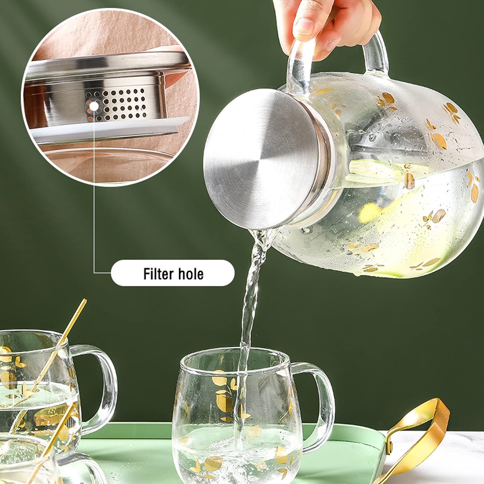 Jarra Agua Fria Jarra de vidrio de borosilicato con tapa de acero inoxidable CAPACIDAD FRÍA CARAFA FRÍA Tetera linda para jugo, leche, bebidas calientes y frías Jarra Agua Detox Frutas ( Color : A )