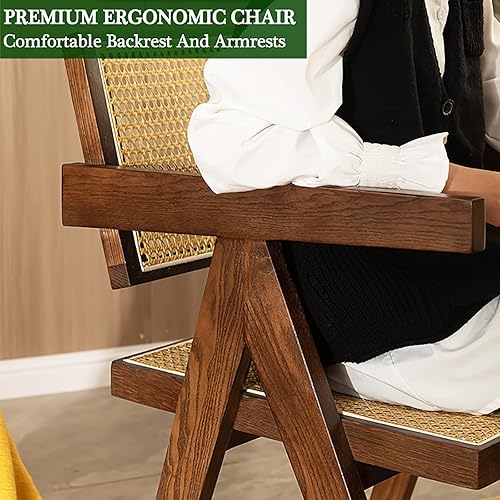 Miniatura 6 de QQXX Juego de 2 sillas de comedor de ratán, sillas de madera para cocina y comedor, sillas de comedor modernas de mediados de siglo con brazos,