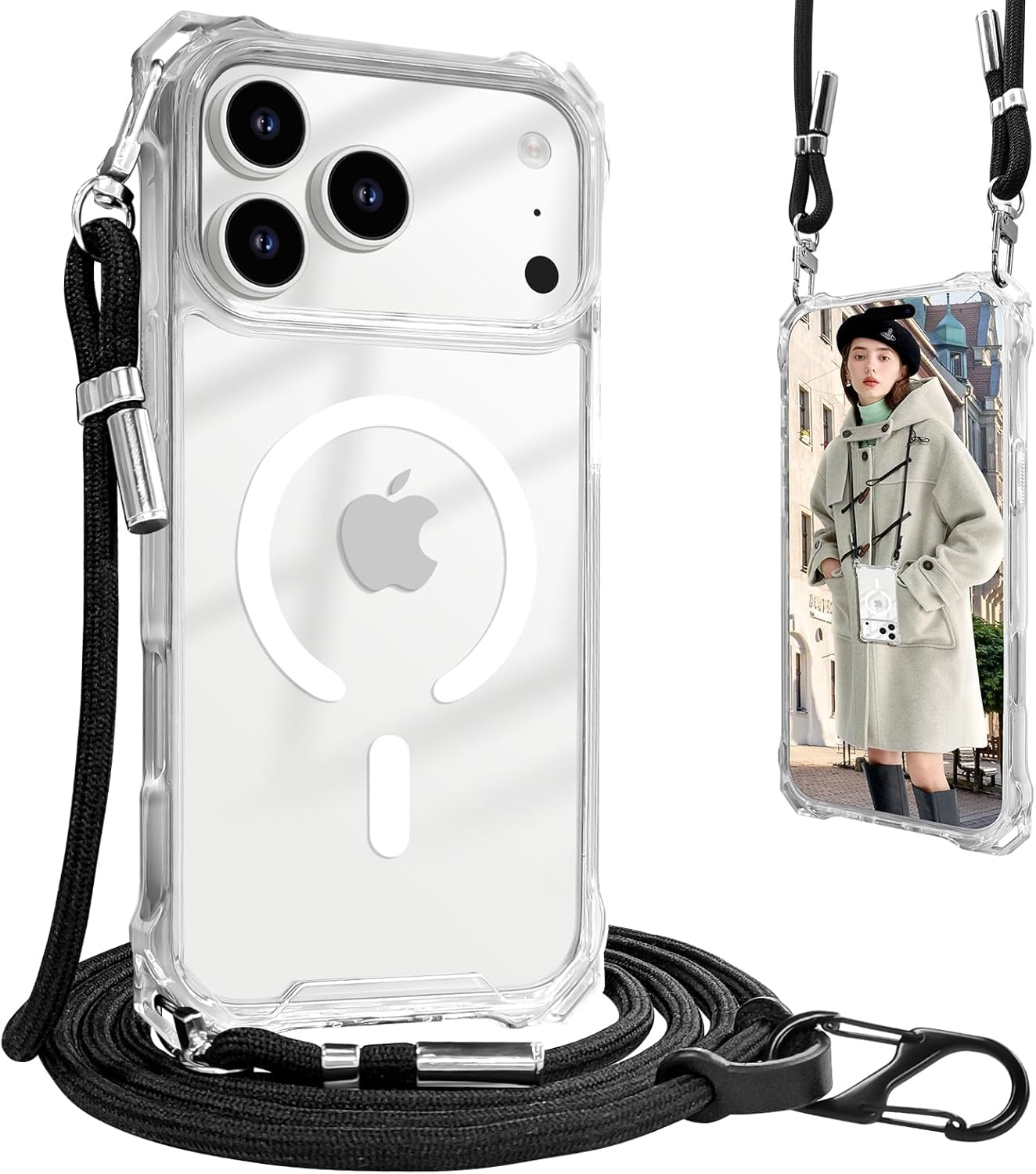 Photo 1 of UnnFiko for iPhone 17 Pro Max Case Clear, Compatible with Magsafe, Crossbody Phone Case with Shoulder Strap, Shockproof Drop Protection, Magnetic Phone Case for iPhone 17 Pro Max (Clear)