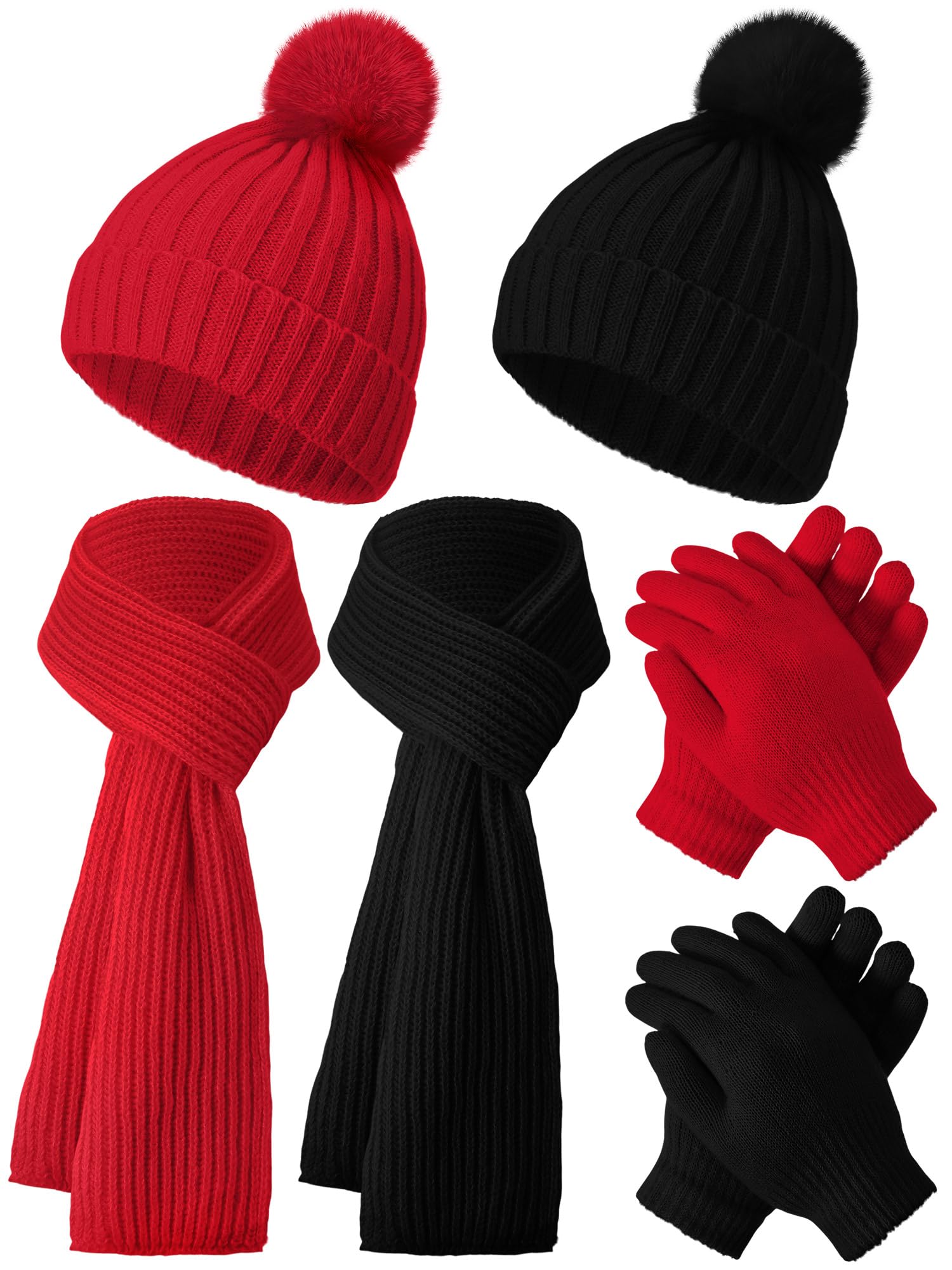 JaGely 2 Sets Kids Winter Hat Gloves Scarf Set Girls and Boys Knit Hat with Pom Warm Scarf Snow Gloves for 3-10 Years Toddler