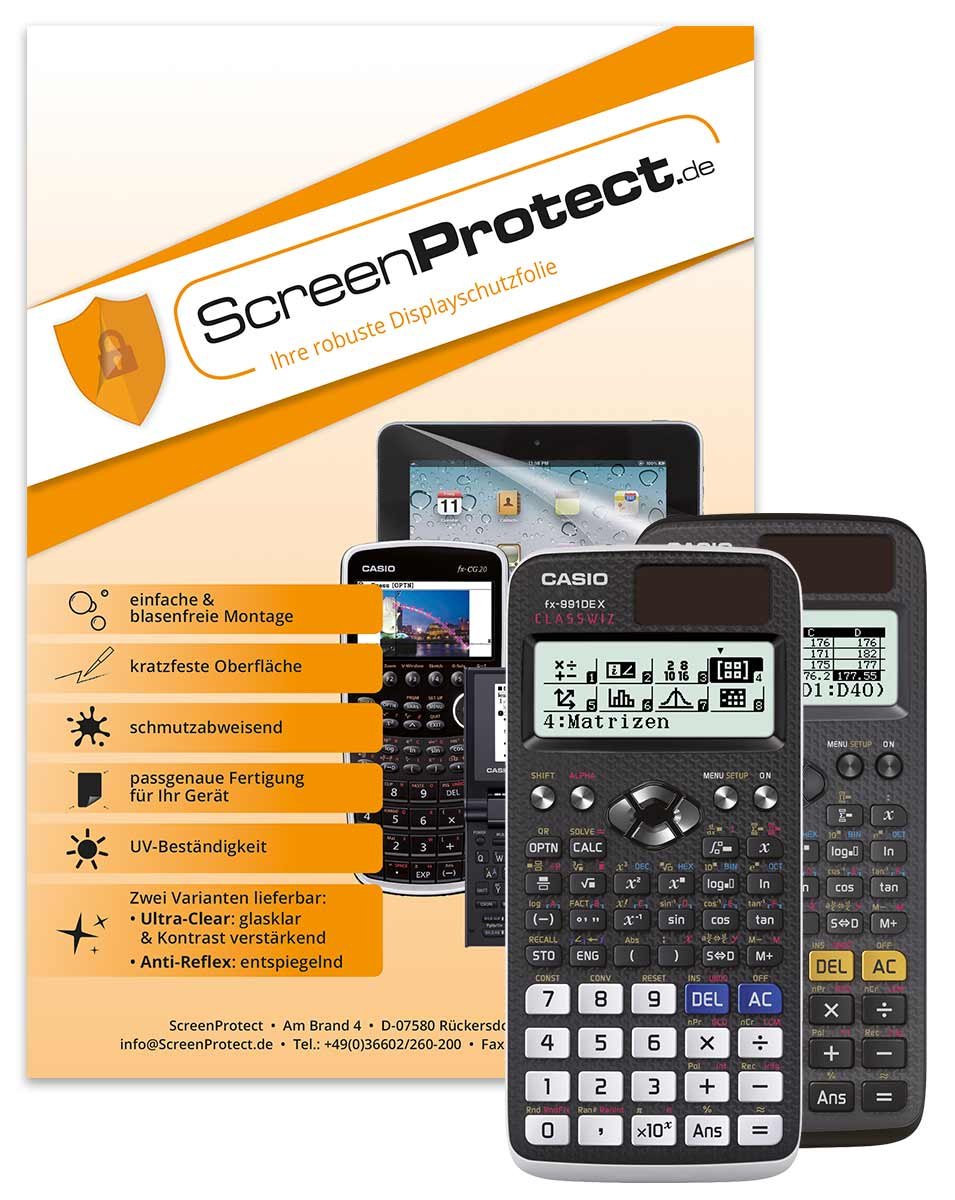 ScreenProtect UltraClear Screen Protector for FX-87/FX-991/FX-82 DE X with Squeegee and Microfibre Cloth