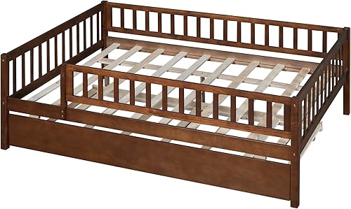 Miniatura 9 de Harper & Bright Designs Sofá cama de tamaño matrimonial con nido, marco de cama de madera para niños con rieles, no necesita somier, fácil montaje
