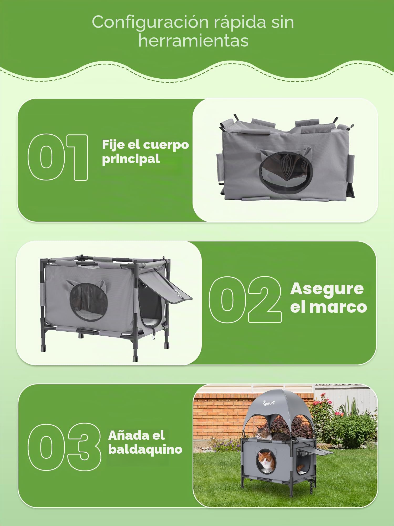 Rywell Casa para Gato de Exterior Elevada con Terraza,61x46x96cm Casa para Gato de Dos Niveles con Dosel, Dos Puertas y Una Alfombra, Adecuada para Hogares con Varios Gatos (Gris)