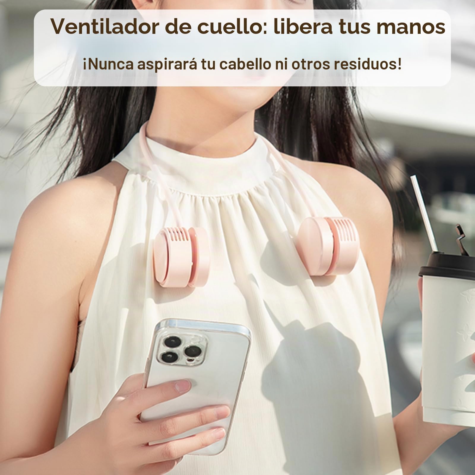 ViSSKO Ventilador de Cuello, 2000mAh Mini Portatil Ventilador Silencioso, Ajustable 3 Velocidades & 360° Flujo de Aire, Cuello Ventilador Sin Aspas para Viajes Deporte Oficina Hogar - Blanco