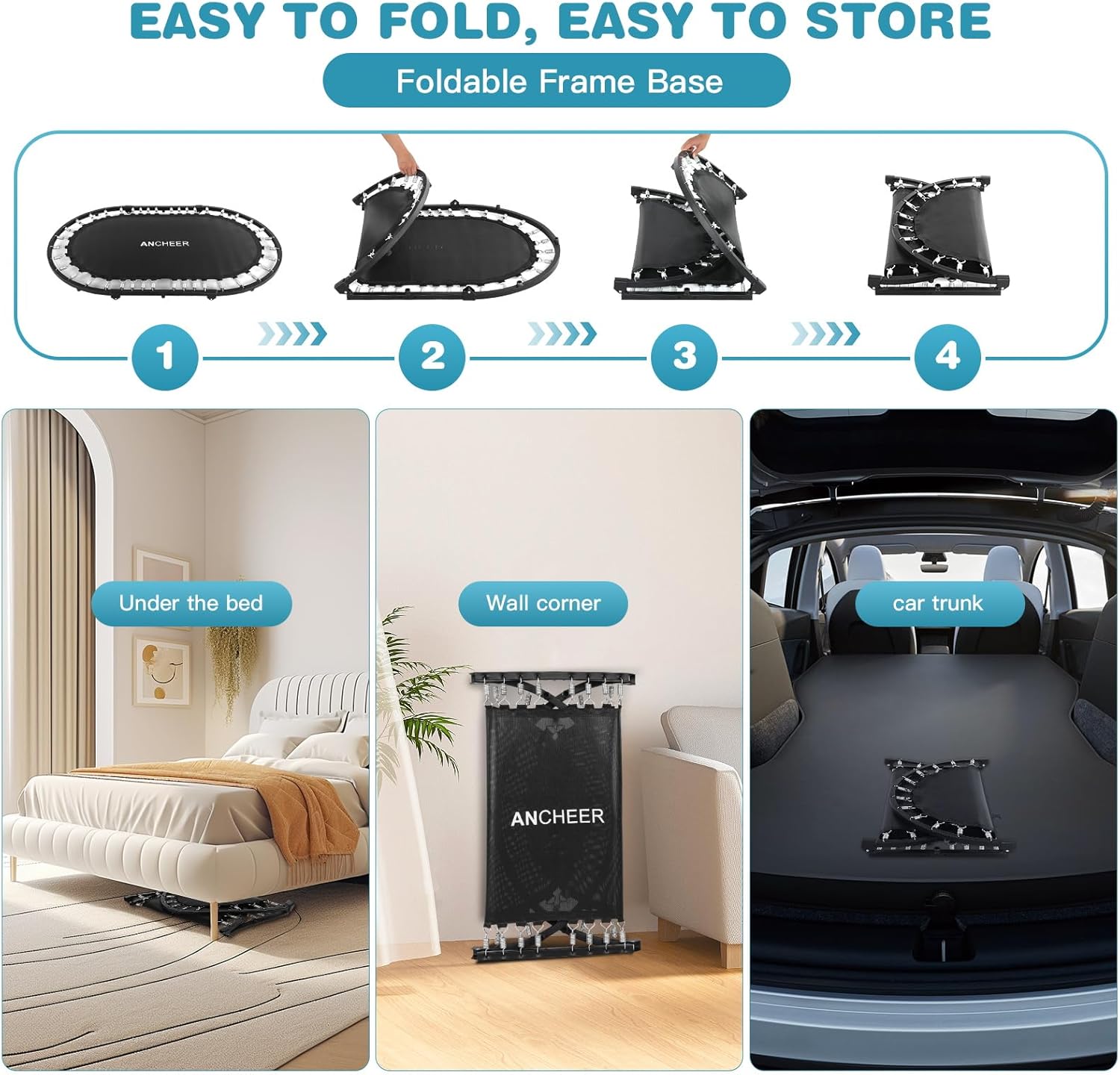 Diagram showing 5-level adjustable heights of the trampoline handlebar