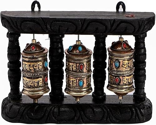 Himalayan Craft Rueda tibetana de oración giratoria de cobre para colgar en la pared, budismo Om Mane Padme Hum Mantra Triple Rueda de oración,