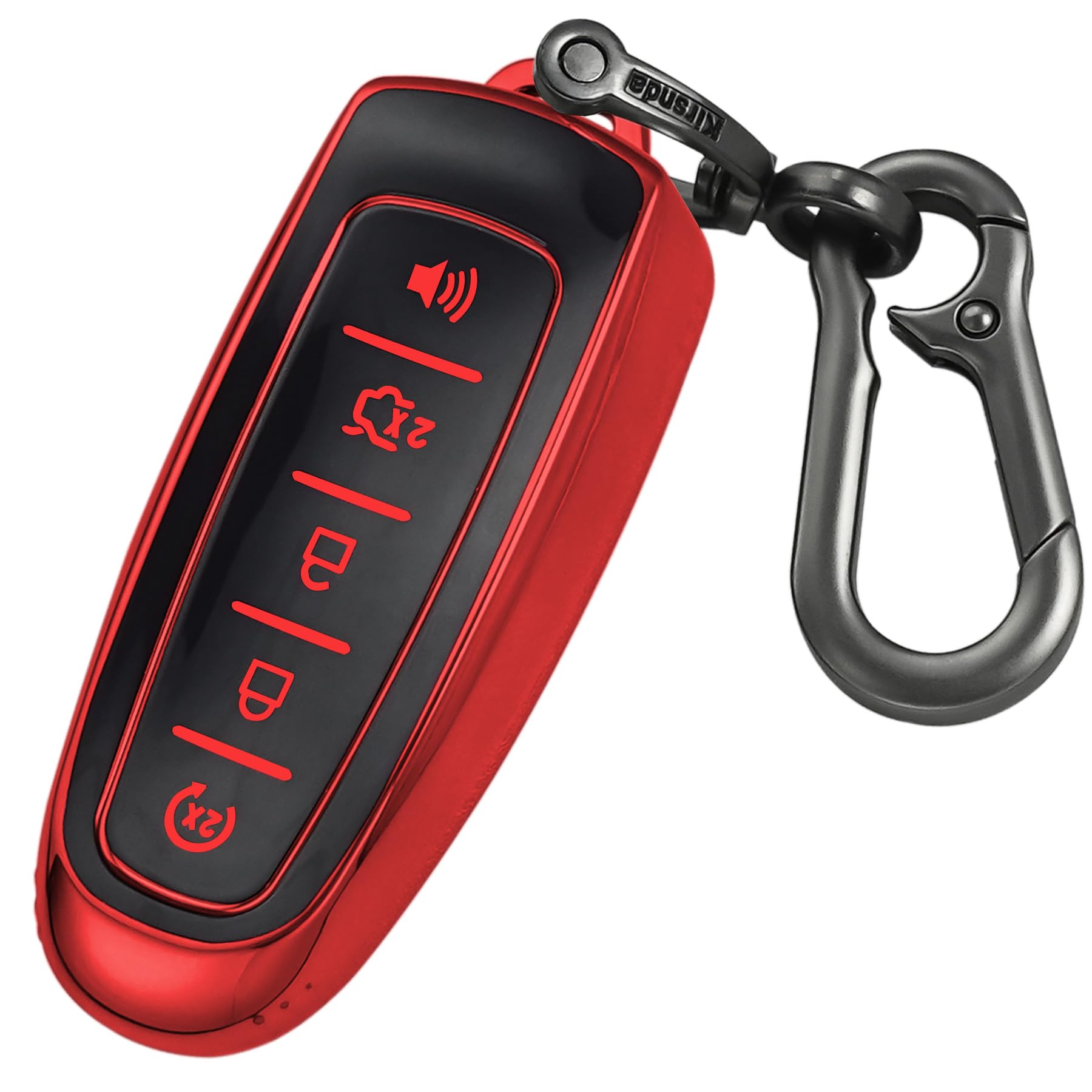 for Ford Key fob Cover with Keychain,Soft TPU Protection Key Case/Skin,5 Buttons Compatible with C-Max Edge Escape Expedition Explorer Flex Focus Taurus Remote Key(Red)