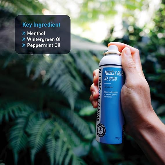 Wintergreen Muscle Relief Ice Spray 100g – Instant Cold Pain Relief for Strains, Sprains, and Bruises – Features Wintergreen Oil, Menthol, and Peppermint Oil – Aerosol Spray for Targeted Application