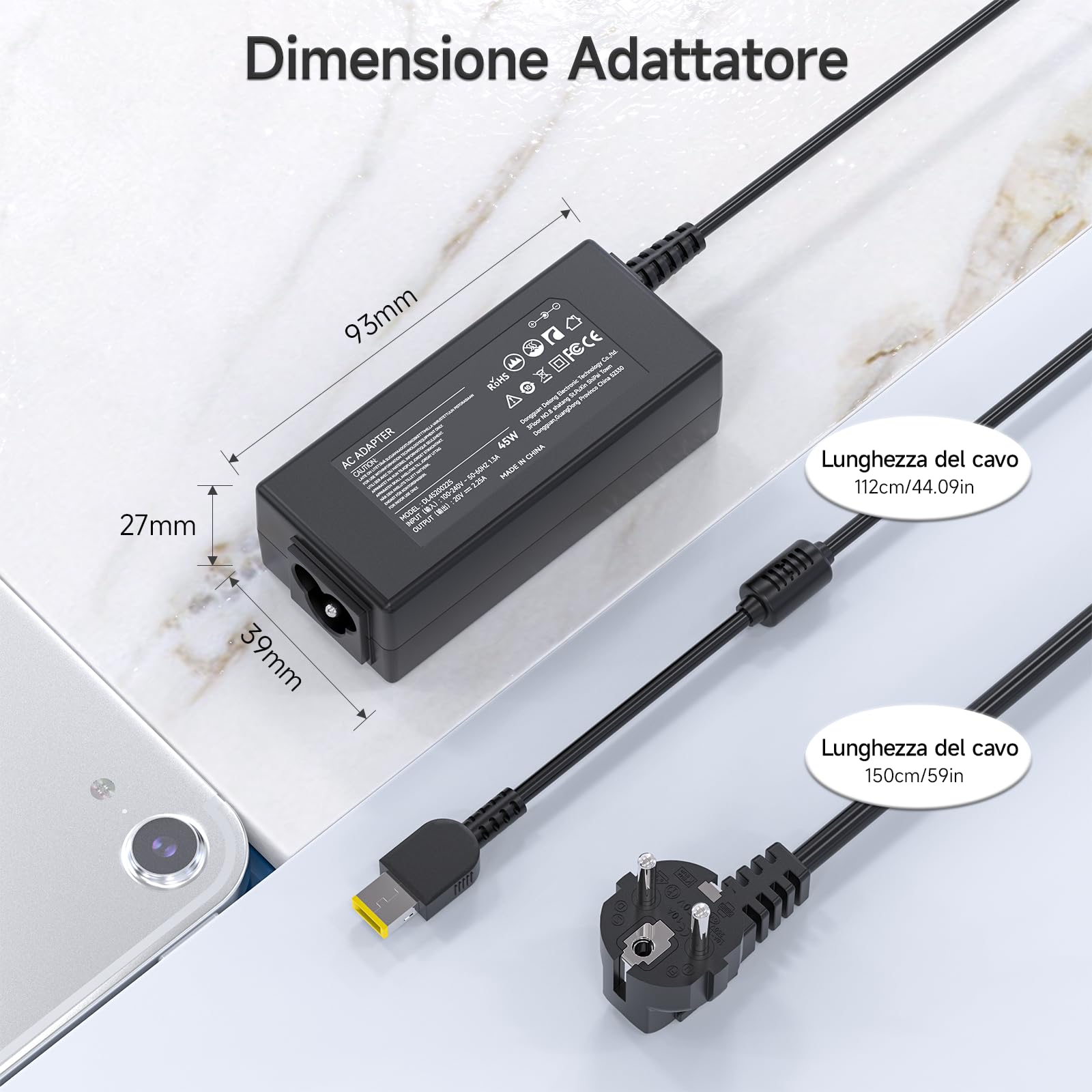 ADLX45NCC3A ADLX45NDC3A ADLX45NLC3A Adattatore Caricabatterie 45W 20V 2.25A per Lenovo ThinkPad G50 B50 V110 V130 L440 X270 X240 X250 T470 T430 T440 T460 X1 Carbon Gen2/3/4 ADLX45DLC3A Alimentatore