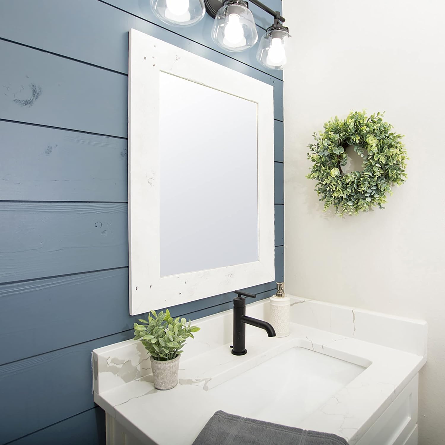 Barnwood Bathroom Vanity Mirror, White Wash, 24" x 31"