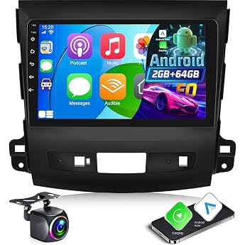 2G + 64G Android Car Radio for Mitsubishi Outlander 2/Peugeot 4007/Citroen C-Crosser 2008-2015 with Wireless Carplay & Android Car 9 Inch Touchscreen Radio with WiFi GPS Navigation Bluetooth FM RDS