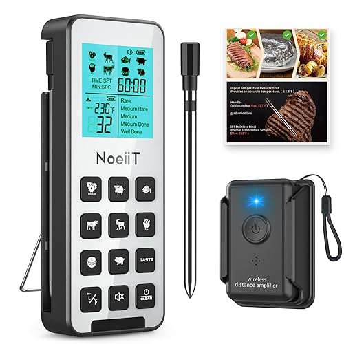 Termómetro inalámbrico para carne, termómetro digital inalámbrico de 300 pies con función de alarma para horno, parrilla, cocina, barbacoa,