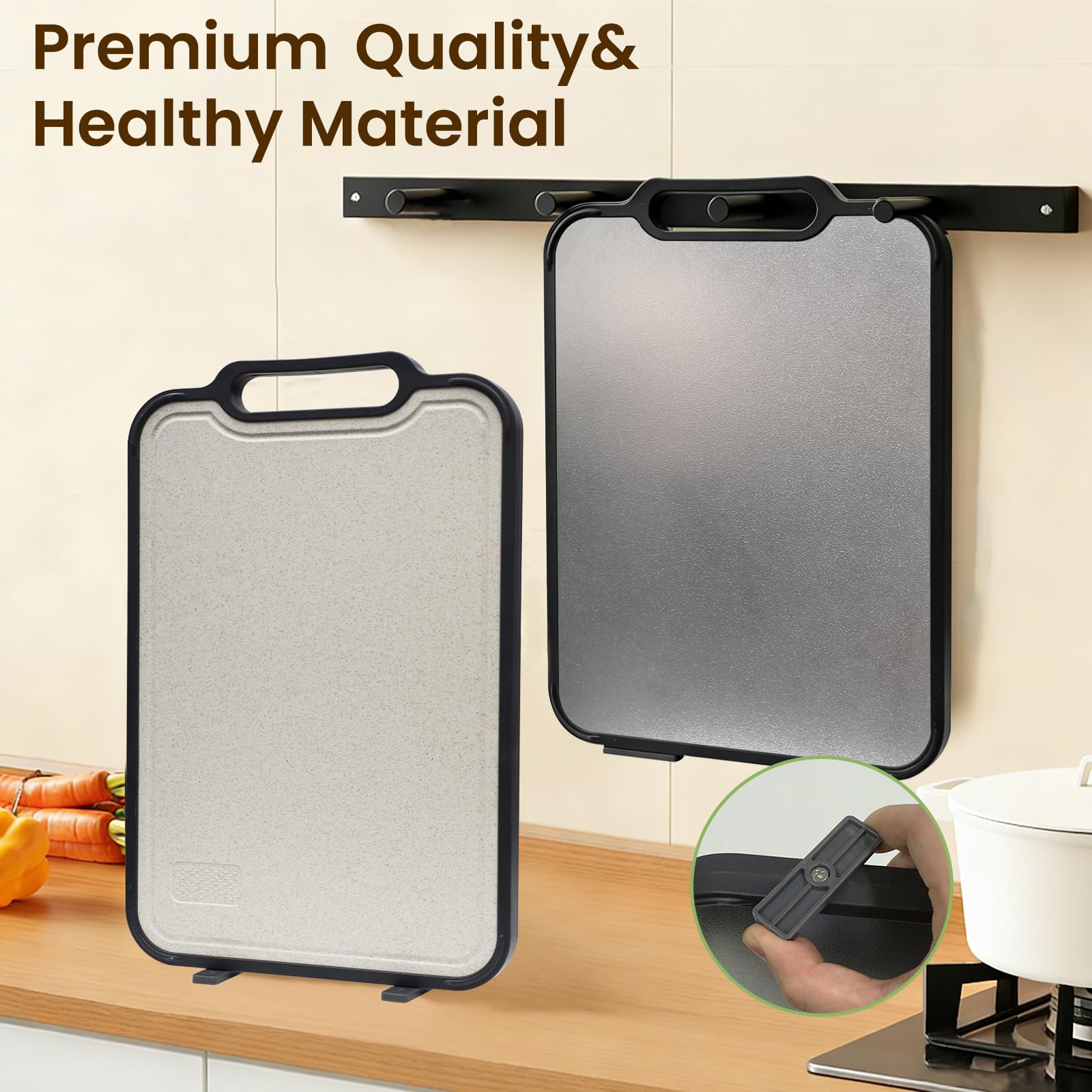SANYCASA Tabla de cortar de doble cara, lado de titanio y lado de paja de trigo, diseño todo en uno, libre de BPA, antibacteriano, antideslizante, apto para lavavajillas, tabla de cocina