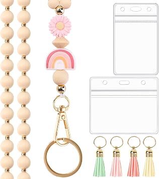 BESARME Teacher Beaded Lanyard with Id Holder, Rainbow